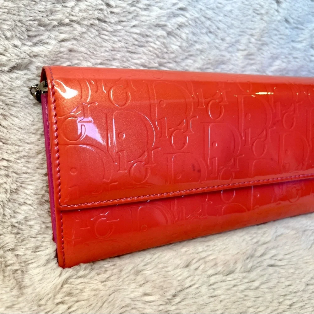 Christian Dior Pink Patent Leather Trotter Wallet WOC